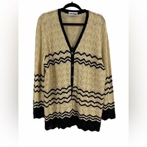 Vintage San Remo black and Cream Women's Cardigan Sweater XL